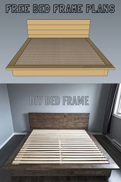 Wooden Bed Frame Diy, Diy Bed Frame Plans, King Size Bed Frame Diy, Diy Platform Bed Frame, Queen Bed Frame Diy, Diy King Bed, Diy King Bed Frame, Diy Bed Frame Easy, Beautiful Bed Designs