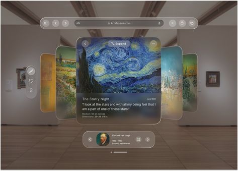 Apple Vision Pro UI - Museum Art by haniyeh karimnia on Dribbble Graphic Design Ideas Art, Game Social Media Design, App Design Aesthetic, Apple Web Design, Gallery Ui Design, Ui Design Ideas, Designer Website Design, Vr Ui, Heads Up Display