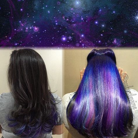 17 Bold AF Hidden Hair Colors You Can Actually Wear To Work.... I want this lol sooo bad Hidden Rainbow Hair, Hidden Hair Color, Underlights Hair, Galaxy Hair, Bold Hair Color, Bright Hair, Rainbow Hair, Hair Envy, Wear To Work