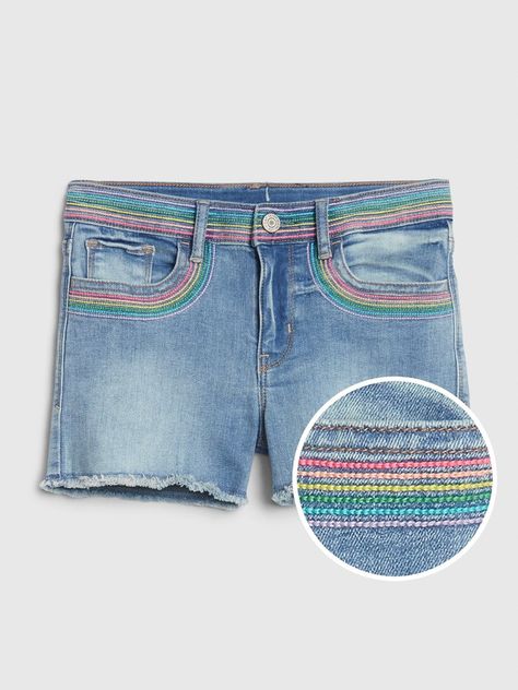 Kids Embroidered Patch High Rise Denim Shorts Faux Snap, Denim Embroidery, Outfits 2016, Denim Ideas, High Rise Denim Shorts, Kids Set, Baby Shorts, Embroidered Shorts, Gap Kids