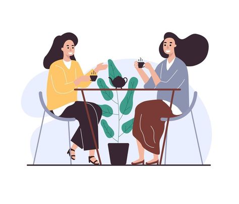 People Drinking Coffee Illustration, Coffee Time Illustration, Woman Drinking Coffee Illustration, Cafeteria Illustration, Drink Coffee Illustration, Cafe Murals, Drinking Coffee Illustration, Friends Drinking Coffee, Drinking Illustration