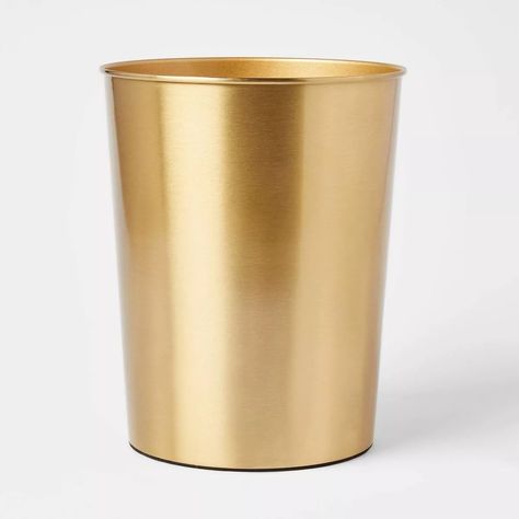 Antique Wastebasket Brass - Threshold™ | Target Gold Garbage Can, Gold Trash Can Bathroom, Pink And Gold Bathroom Accessories, Powder Room Waste Basket, Cute Trash Can Bedroom, Brewery Bathroom, Powder Room Accessories, Gold Trash Can, Cute Trash Can