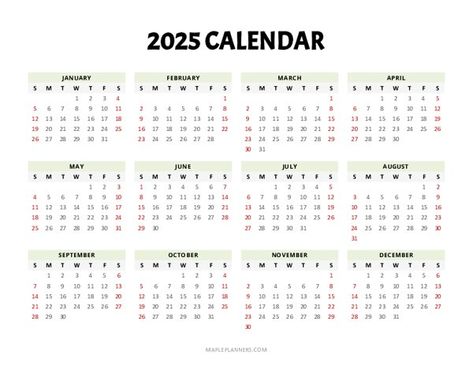 Free Printable 2025 Year at a Glance - Landscape Free Printable Bingo Cards, Advent Calendar Activities, Bingo For Kids, Calendar Activities, At A Glance Calendar, 2025 Year, Year At A Glance, Christmas Bookmarks, Bingo Cards Printable