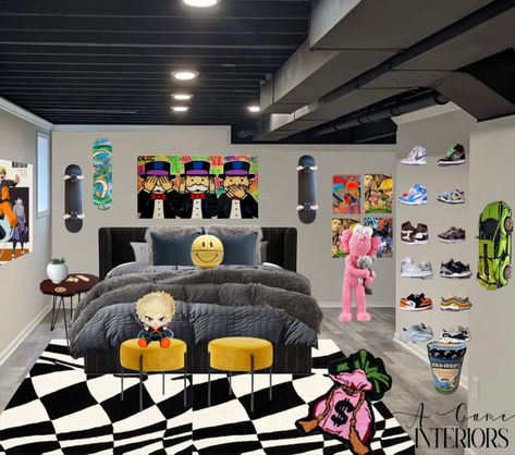 Hypebeast Room Ideas, Hypebeast Bedroom, Kaws Bearbrick, Hypebeast Room, Dubai Houses, Monopoly Money, Apartment Bedroom Decor, Apartment Bedroom, Bedroom Studio