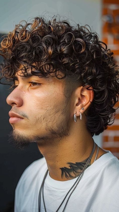 22 Trendsetting Mullet Hairstyles for Men with Curls Curls Men Hairstyles, Curl Mullet Men, Mens Haircuts For Curly Hair, Curly Pompadour Men, Man Mullet Curly, Curly Modern Mullet Men, Man Curly Hairstyle, Chicano Hairstyles Men, Modern Mullet Curly Hair Men