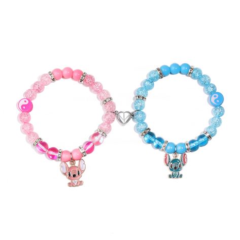 PRICES MAY VARY. Stitch Matching Bracelet -- This adorable Stitch inspired matching bracelet set includes two bracelets with different colored stitch charms and a heart-shape charm. wear this Matching band to make friends or couples feel connected, no matter how far apart you are. a cute stitch inspired design is definitely a good gifts for her/him High Quality Materials -- The bracelet body is made of high-quality environmentally friendly acrylic raw materials.charm made of highly stable and sa Stitch Bracelet Ideas, Stitch Tv, Spider Kitty, Long Distance Bracelets, Tv Cartoon, Stitch Bracelet, Stitch Stuff, Superhero Movie, Gifts For Gf