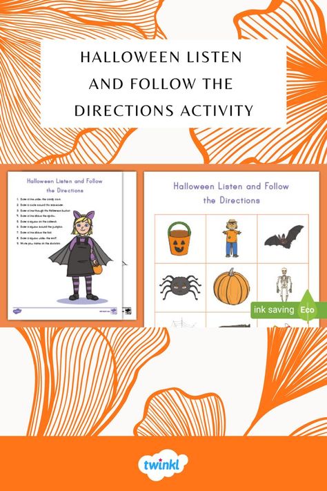 Halloween Listen And Follow The Directions Activity Directions Worksheet, Halloween Lesson Plans, Halloween Lesson, Active Listening, Teaching Activities, Halloween School, Halloween Activities, Color Activities, Spooky Season