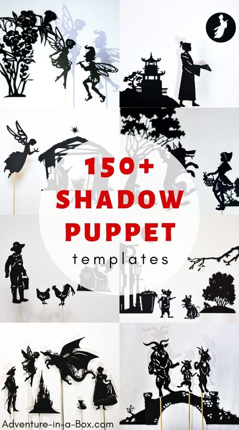 A big collection of shadow puppet templates to print and make – setting up a shadow play at home will be easy and fun! #shadowpuppets #shadowplay #homeschool #homeschooling Shadow Puppets Templates, Shadow Puppets With Hands, Diy With Kids, 3d Tiskárna, Teaching Theatre, Shadow Theatre, Puppet Patterns, Paper Puppets, Princess And The Pea