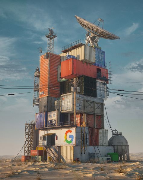 ArtStation - GOOGLE DATA CENTER 2079, beeple . Post Apocalyptic Art, Affinity Photo, Container Design, Post Apocalypse, Shipping Containers, Data Center, Cyberpunk Art, Environment Concept Art, Dieselpunk