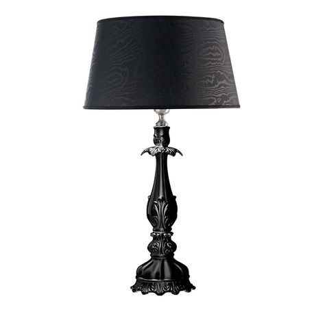 This glamorous porcelain table lamp is a seductive take-on classic Capodimonte-style porcelain pieces. Entirely painted black, it will effortlessly capture the eye if displayed in total-white interior decors. Housed within a bold cylindrical lampshade of black fabric, the E27 max 100W bulb casts a subtle, enchanting light in the surroundings while enhancing the lamp's ornate and finely etched frame. Goth Table Lamp, Gothic Table Lamp, Gothic Lamps, Side Table Lamps Bedroom, Goth Shopping, Goth Lamp, Vampire Bedroom, Gothic Lamp, Gothic Table