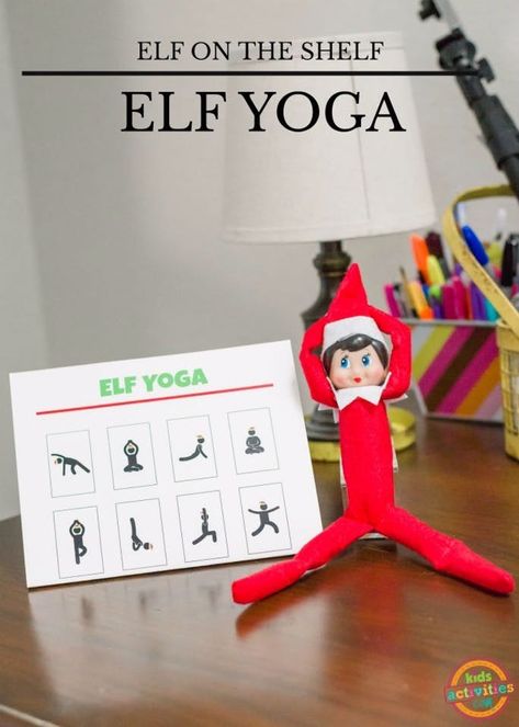 Elf on the Shelf Yoga Elf On The Shelf Yoga, Elf Yoga, Elf Classroom, Printable Elf On The Shelf, Elf Printables, Awesome Elf On The Shelf Ideas, Elf Activities, Elf Fun, Yoga Poster