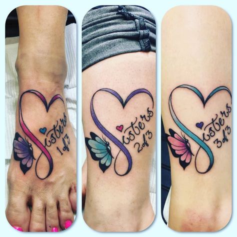 Thinking my sisters and I should get this sister tattoo.  #sistertattoos Sister Heart Tattoos, Three Sister Tattoos, 3 Sister Tattoos, Unique Sister Tattoos, Cute Sister Tattoos, Hearts And Butterflies, Small Sister Tattoos, Sister Tattoo Designs, Sisters Tattoo