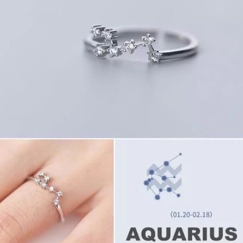 Aquarius Zodiac Constellation Sterling Silver & Stone Adjustable Ring Stamped 925 On The Inside Ring Can Be Adjusted To Fit Comes With A Jewelry Bag Brand New! Aquarius Ring, Aquarius Constellation, Constellation Ring, Zodiac Rings, Sterling Silver Cat, Rainbow Moonstone Ring, Aquarius Zodiac, Jewelry Bag, Ring Color