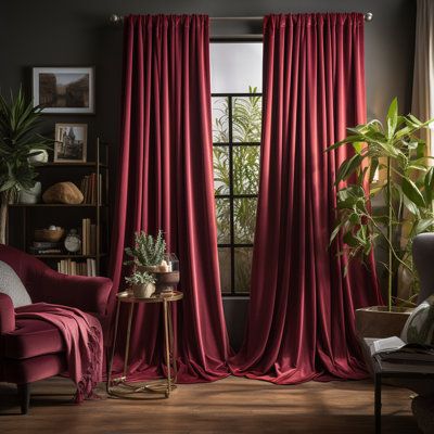 The Velvet Window Curtains feel smooth and beautiful, which creates a warm elegant feeling to rooms. Keep your private place with these thermal and insulated blackout curtains. Block stray or unwanted light, and keep noise. Curtain Color: Red, Size per Panel: 52" W x 108" L | Everly Quinn Lauier Velvet Room Darkening Curtain Pair 108.0 H x 52.0 W in Polyester / Velvet in Red | 52" W x 108" L | Wayfair | Home Decor