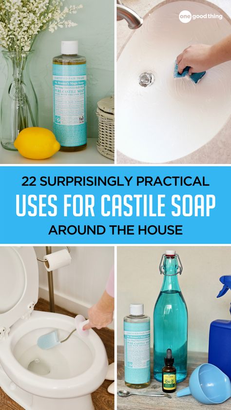 There's a good reason why I always keep a bottle of castile soap under my sink (actually, there are 25 good reasons!) Learn them all and you'll see why I love this versatile soap so much. Castile Soap Uses, How To Clear Sinuses, Castille Soap, Clean Mama, One Good Thing By Jillee, Natural Cleaners, Cleaning Spray, Castile Soap, Household Cleaning Tips