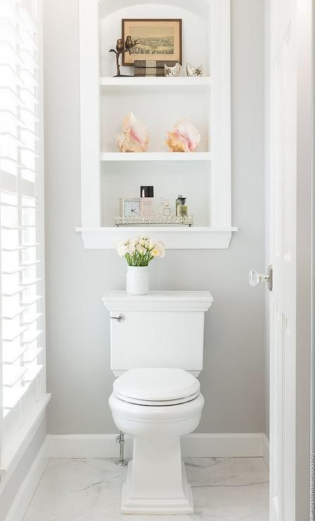 Inset Custom Shelves Over Toilet - Transitional - Bathroom Shelves Above Toilet, Bathroom Niche, Recessed Shelves, Shelves Over Toilet, Bathroom Shelves Over Toilet, Mold In Bathroom, Over Toilet, Toilet Room, Transitional Bathroom