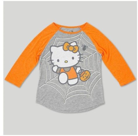 Hello Kitty Girls' Hello Kitty Halloween 3/4 Sleeve Raglan T- Shirt - Heather Gray. It's cutie meets spooky! The Hello Kitty® Halloween 3/4-Sleeve Raglan T-Shirt is a fun way to celebrate Halloween with the help of everyone's favorite kitty.  #hellokitty #kawaii #halloween #ad Spider Web Top, Hello Kitty Shirts, Cute Halloween Outfits, Halloween Hello Kitty, Hello Kitty Hoodie, Web Top, Halloween 3, Halloween Long Sleeve, Hello Kitty Halloween