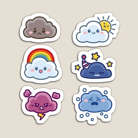 Cute Cloud Stickers, Cute Sticker Design Ideas, Cloud Cute Drawing, Cute Clouds Drawing, Cloud Cartoon Cute, Cute Cloud Illustration, Digital Drawing For Beginners, Cute Stickers Ideas, Weather Drawing