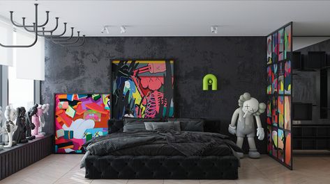 KAWS on Behance Kaws Bedroom, Men Room, Men Bedroom, Mens Bedroom Decor, Hypebeast Room, Bilik Idaman, Mens Room, Future Apartment Decor, Apartment Bedroom Decor