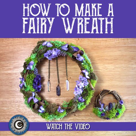 Fairy Wreath Diy, Diy Mini Wreath, Altar Diy, Magical Crafting, Natural Wreaths, Moss Wreath Diy, Fairy Wreath, Crystal Wreath, Make A Fairy