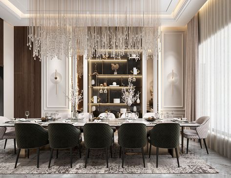 Luxurious Neo classic dining room design, UAE on Behance Neo Classic Dining Room, Classic Dining Room Design, Classy Dining Room, Luxury Dining Room Decor, Dining Room Design Luxury, Dining Interior, Classic Dining Room, Neoclassical Interior, Dinning Room Design