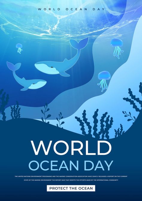 Ocean Day Poster, World Ocean Day, Sea Aquarium, Ocean Whale, Day Template, World Earth Day, Mothers Day Poster, Deep Sea Diving, Social Templates