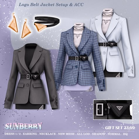 Sims 4 Cc Suits Female, Cc Sims 4 Clothing For Women, Sims 4 Cc Designer Clothes, Belt Jacket, Sims 4 Piercings, Clothes Cc, Play Sims 4, The Sims 4 Pc, Cc Clothes