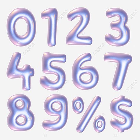 Y2k Numbers, Fonts Numbers, Bubble Numbers, Number Fonts, Font Packs, 3d Typography, Aesthetic Fonts, 3d Images, Fairy Aesthetic