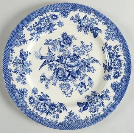 Blue China Print, Wood Napkin Holder, Dark Blue Flowers, Vintage Dinner, Blue Dinner Plates, Transferware Plate, Blue White Decor, Royal Stafford, Bedroom Wall Colors