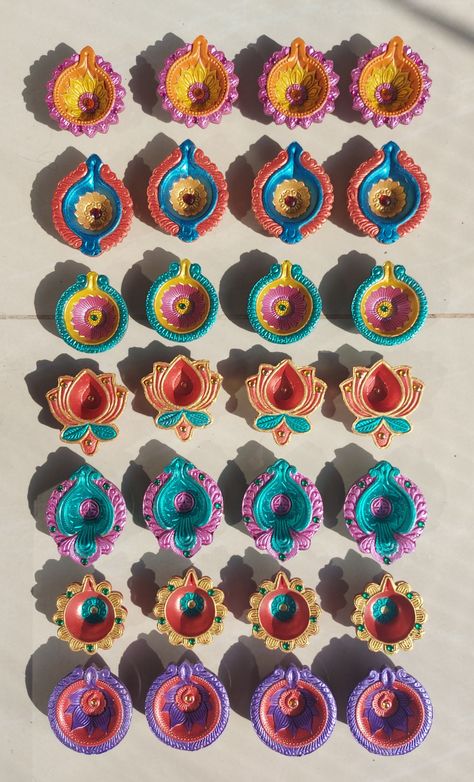 terracotta diya painting for diwali🪔 Dia Painting Ideas For Diwali, Painting Diyas For Diwali, Diwali Diya Painting Ideas, Diya Paintings Acrylic Ideas, Diya Paintings For Diwali, Painting For Diwali, Diwali Diya Painting, Diya Paintings, Painted Diya