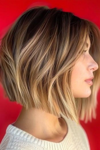 Short Brunette Blonde Hair, Shoulder Length Angled Hair, Angled Bob Fine Hair, Womens Haircuts Bob, Bob Hairstyles For Thinning Hair, Summer Bob Hairstyles 2024, Angled Bob Short, Angled Bob Haircuts For Fine Hair, Short Bob For Fine Hair