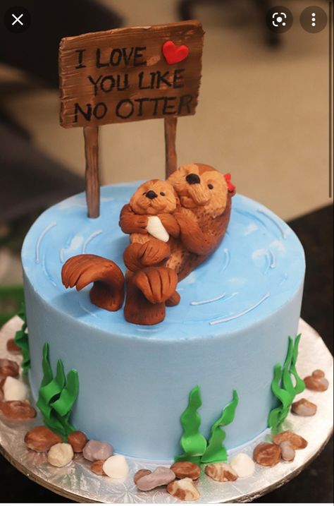 Sea Otter Cake, Otter Themed Birthday Party, Otter Birthday Cake, Otter Birthday Party, Otter Party, Otter Birthday, Sea Birthday, Cute Birthday Cakes, Sea Otter