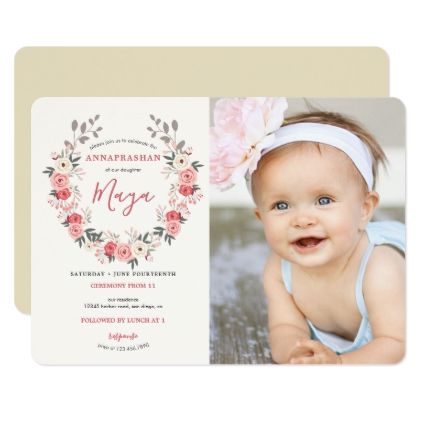 Rose Wreath First Rice Ceremony Invitation Rice Ceremony Invitation Card, Weaning Ceremony, Invitation Card Sample, Rice Ceremony, Invitation Writing, Ceremony Invitation Card, Retro Birthday Parties, Watercolor Floral Invitation