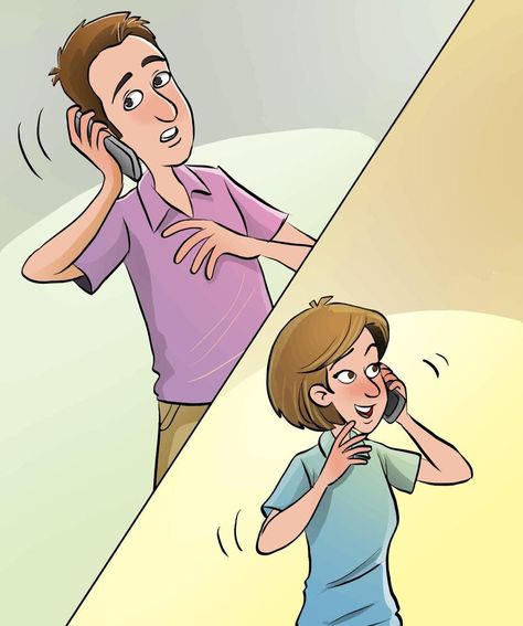 Talking on the phone cartoon vector illustration Talking On Phone Illustration, Talking On The Phone Illustration, People Talking On The Phone, Man And Woman Talking, Talking Illustration, Cartoon Talking, Talk On The Phone, Talking On Phone, Phone Cartoon