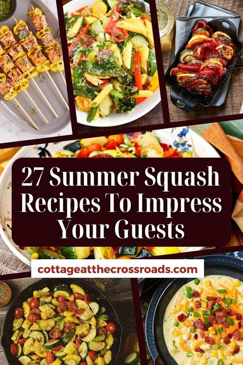 27 summer squash recipes to impress your guests pinterest image. Crookneck Squash Recipes, Summer Squash Salad, Crookneck Squash, Squash Bread, Yellow Squash Casserole, Summer Squash Recipes, Cook Out, Squash Salad, Squash Casserole