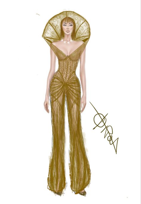 Golden Dress Drawing, Concept Outfits, Fashion Illustration Watercolor, Dress Illustration, Dress Design Drawing, Golden Dress, Gold Outfit, Theme Dress, Fashion Design Portfolio