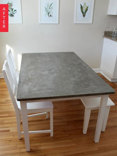 Before & After: Mismatched IKEA Table Gets a Concrete Makeover | Apartment Therapy Ikea Table, Diy Concrete, Kitchen Table, Table Top, Dining Table, Wood, White