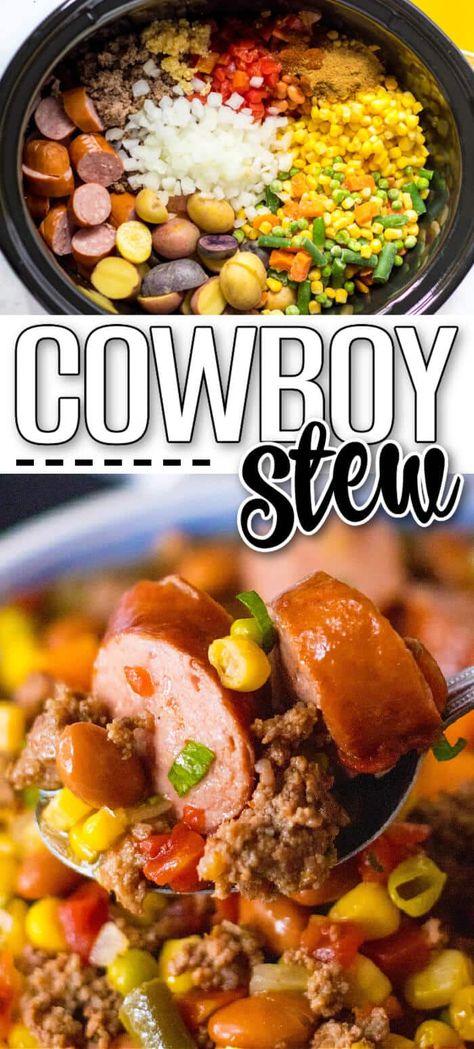 Southern Style Cowboy Stew, Cowboy Stew Crockpot Crock Pot, Instant Pot Cowboy Stew, Slow Cooker Cowboy Soup, Witches Brew Stew Crock Pot, Creamy Cowboy Soup, Texas Cowboy Stew Crockpot, Hot Dog Stew, Crockpot Cowboy Stew