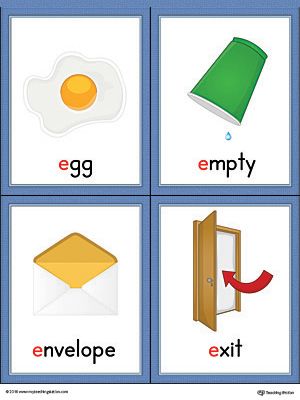 Printable beginning sound vocabulary cards for letter E. Includes the words egg, empty, envelope, and exit. E For Egg, Alphabet Word Wall Cards, Sound Pictures, Alphabet Word Wall, Color Worksheet, Alphabet Letters Images, Letter Flashcards, Phonics Flashcards, Vocabulary Flash Cards