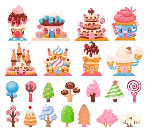 Candy City Drawing, Candy Land Drawing, Candy World Illustration, Candy City, Food Tree, Heart City, Candy Drawing, Candy Castle, Sweet Games