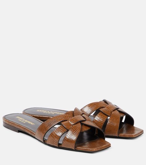 Saint Laurent Tribute Sandal, Fashion Sandals Flat, Saint Laurent Sandals, Mid Heel Sandals, Brown Leather Sandals, Saint Laurent Shoes, Classic Bags, Evening Shoes, Designer Sandals