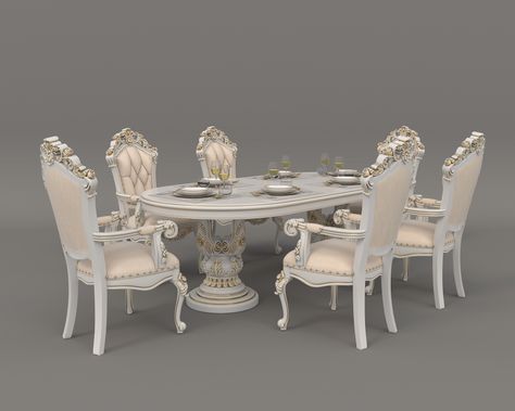 Dining Room Design Luxury, Golden Furniture, Wood Carving Furniture, Style Dining Table, Dining Table And Chairs, V Ray, Luxury Dining, Dining Table Design, Comfortable Chair