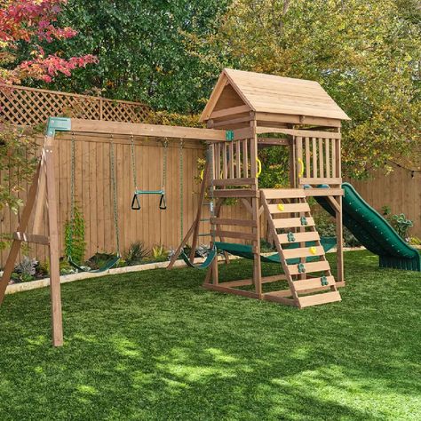 Get this KidKraft Spacious Skies 5-in-1 Outdoor Swing Set for only $798 (reg. $1,209) at Sam’s Club. You save 34% off the retail price for this backyard playset. Plus, this swing set ships free for Plus members. We could not find this backyard playset for less online. The KidKraft Spacious Skies Backyard Swing Set features […] Wooden Playset, Wooden Swing, Playset Outdoor, Wooden Swings, Monkey Bars, Rock Wall, Covered Decks, Outdoor Swing, Backyard For Kids