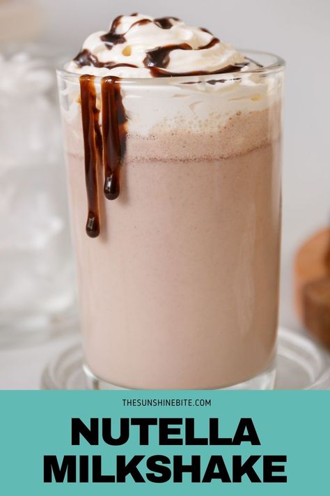 This 3 ingredient Nutella milkshake is made with creamy vanilla ice cream, milk and delicious hazelnut spread. This simple recipe is irresistible and will become your new favorite milkshake. Perfect for a hot summer day, or whenever you're craving a sweet treat! Sweet Drinks Recipes, Creamy Vanilla Ice Cream, Strawberry Hand Pies, Nutella Milkshake, Peanut Butter Milkshake, Applesauce Cookies, Hazelnut Ice Cream, Peanut Butter Nutella, Banana Nutella