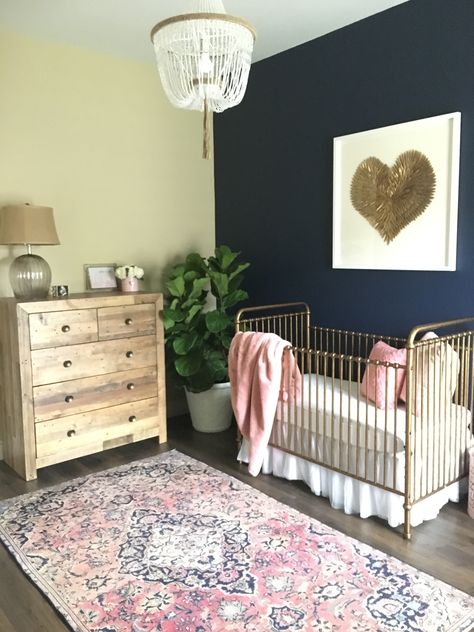 Navy, blush and gold eclectic nursery. Navy And Blush Home Decor, Teal And Gold Nursery, Dark Blue And Pink Nursery, Blue Gold Nursery, Navy Blue And Gold Nursery, Pink And Navy Nursery Girl, Peach And Blue Nursery, Pink And Navy Blue Nursery, Navy Blue And Pink Nursery Girl