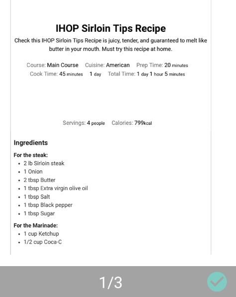 Copycat Ihop Beef Tips, Ihop Sirloin Tips Recipe, Ihop Steak Tips Recipe, Steak Tip Marinade, Steak Tips, Sirloin Tips, Steak Marinade, Beef Tips, Sirloin Steaks