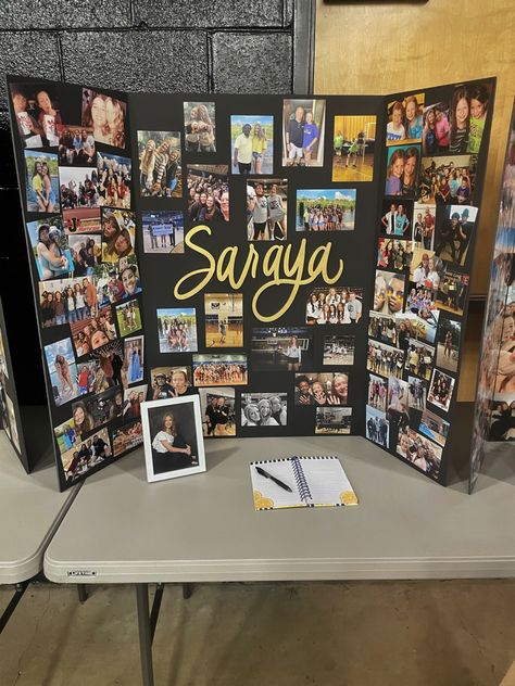 Senior Poster Board Ideas Dance, Trifold Senior Board Ideas, Volleyball Senior Board, Senior Boards High School, Senior Night Boards Basketball, Senior Night Trifold Board, Senior Board Ideas High Schools, Picture Poster Board Ideas, Senior Photo Board