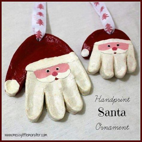 Santa Handprint Ornament, Santa Handprint, Ideas Decoracion Navidad, Salt Dough Crafts, Handprint Ornaments, Footprint Crafts, Christmas Crafts For Toddlers, Santa Crafts, Salt Dough