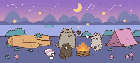 It's officially Summer! Who's going camping? ⛺RT with your favorite summer vacation! Pusheen Banner Discord, Pusheen Comics, Cute Wallpapers For Computer, Camping Wallpaper, Walpapers Cute, Pusheen Cute, Laptop Wallpaper Desktop Wallpapers, Cute Laptop Wallpaper, Pusheen Cat