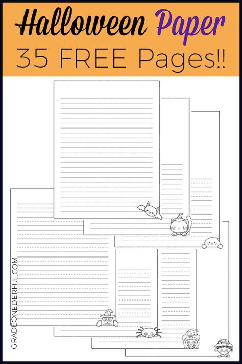 FREE: 35 Halloween Writing Pages. Perfect for K-4. Halloween Writing Paper, Witch Writing, Kindergarten Writing Paper, Halloween Writing Prompts, Halloween Teaching, October Daily, Halloween Poems, Handwriting Sheets, Handwriting Lines